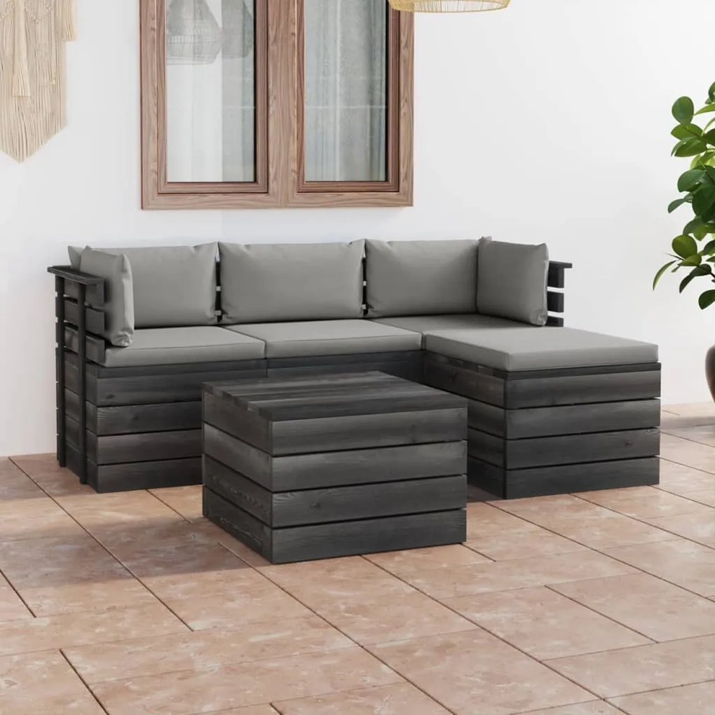 5 pcs conjunto lounge de paletes + almofadões madeira de pinho