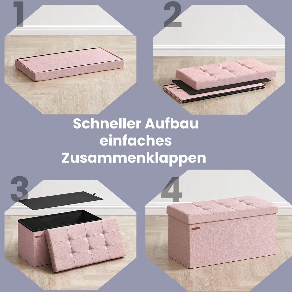 Banco com espaço de arrumação, 38 x 76 x 38 cm rosa pastel