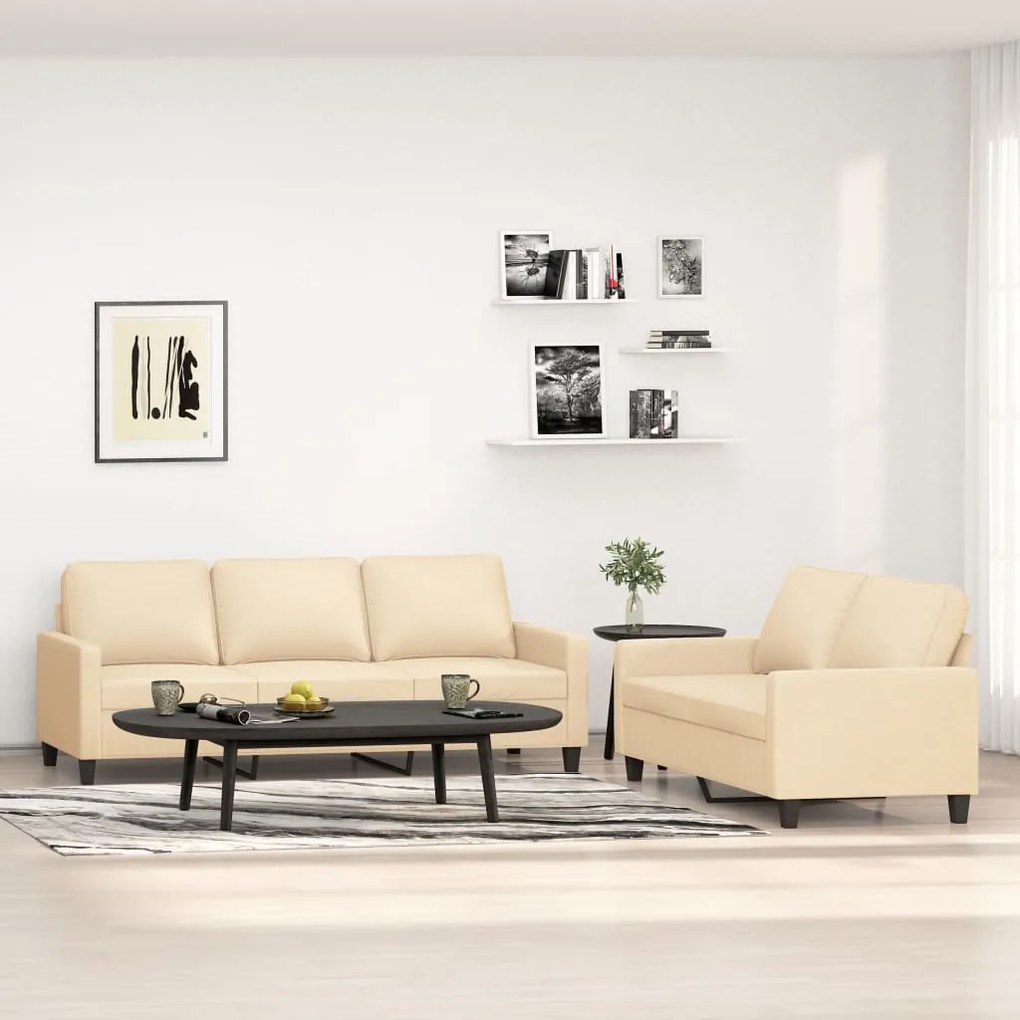 vidaXL 2 pcs conjunto de sofás com almofadões tecido cor creme