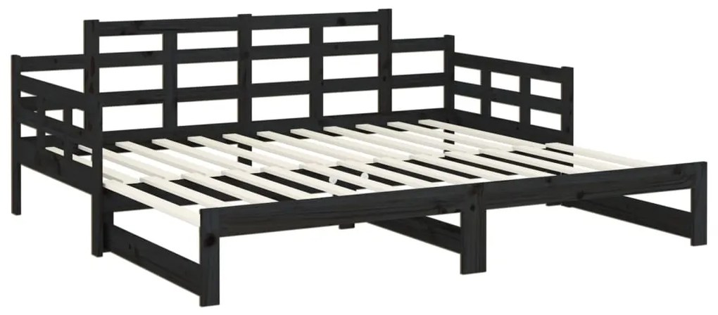 Estrutura sofá-cama de puxar 2x(90x200) cm pinho maciço preto
