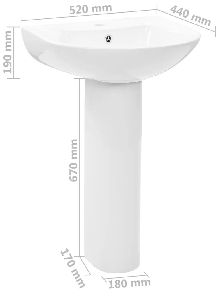 Lavatório com coluna cerâmica branco 520x440x190 mm