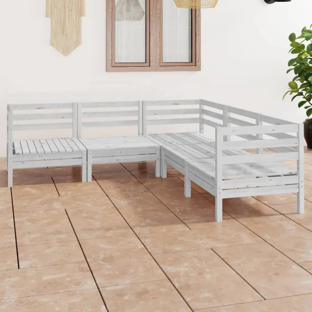 vidaXL 5 pcs conjunto lounge de jardim pinho maciço branco