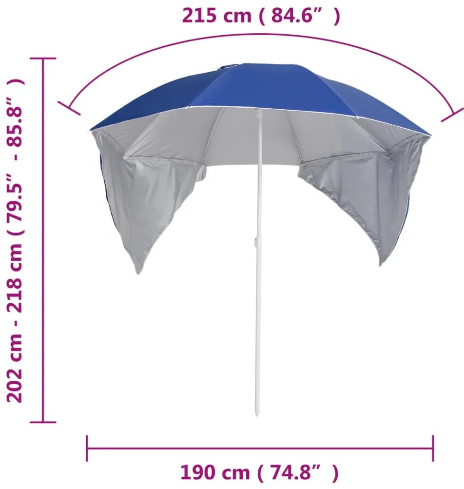 Guarda-sol de praia com paredes laterais 215 cm azul