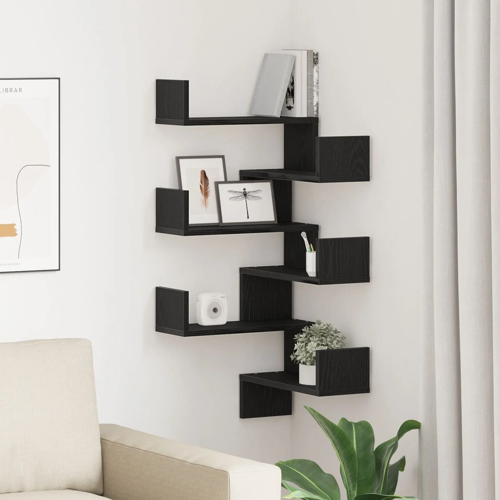 Conjuntos de Prateleiras de Parede vidaXL 2 pcs Carvalho Preto 40x40x4