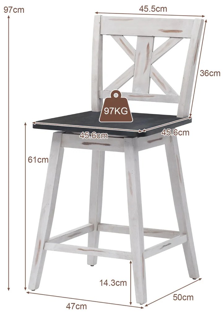 Conjunto de 2 Bancos de Bar "FREJA" Vintage com Assento Giratório 360°