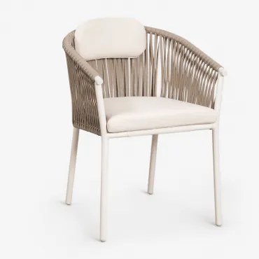 Pack De 2 Cadeiras De Jardim Empilháveis Com Apoios De Braços Em Alumínio E Corda Trançada Ondina Tapioca Bege - Sklum