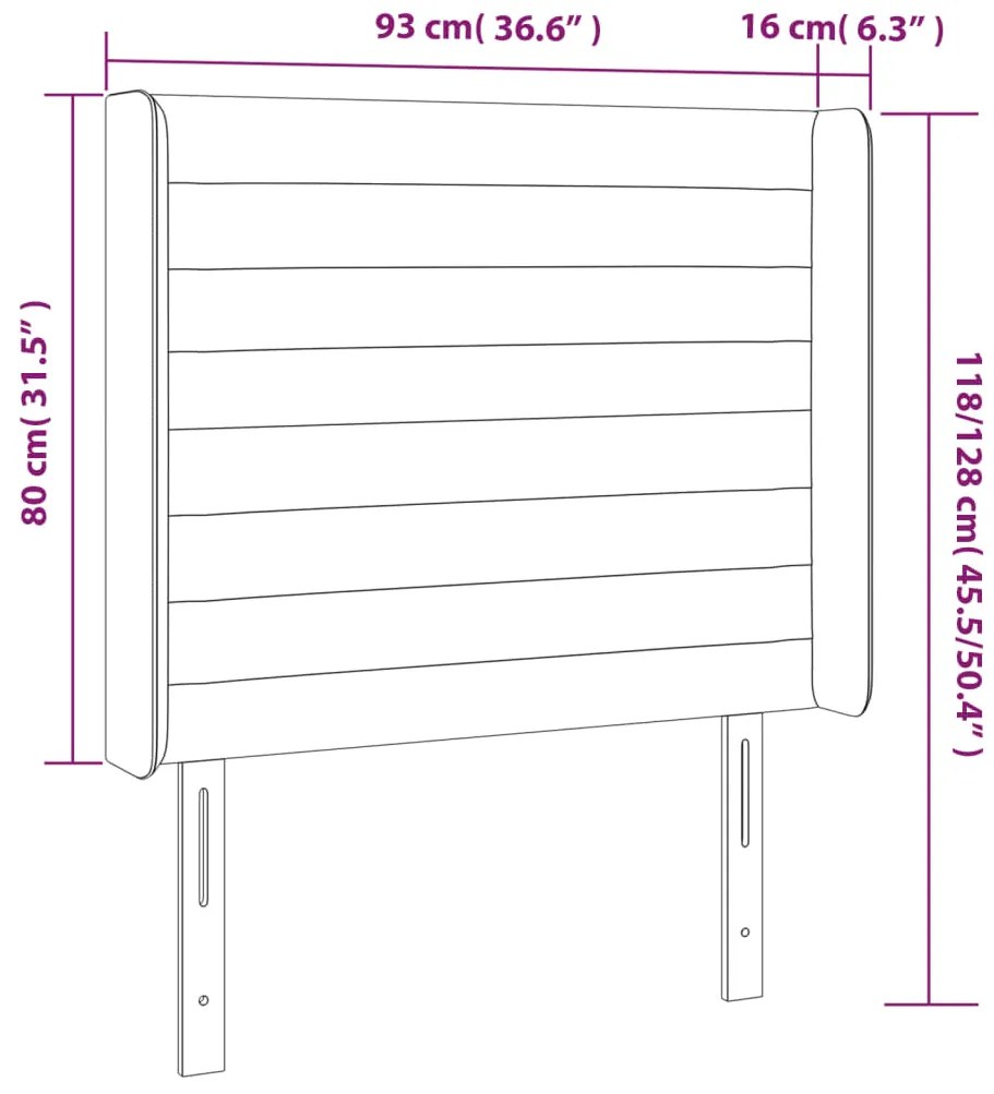 Cabeceira de cama c/ abas veludo 93x16x118/128cm cinzento-claro