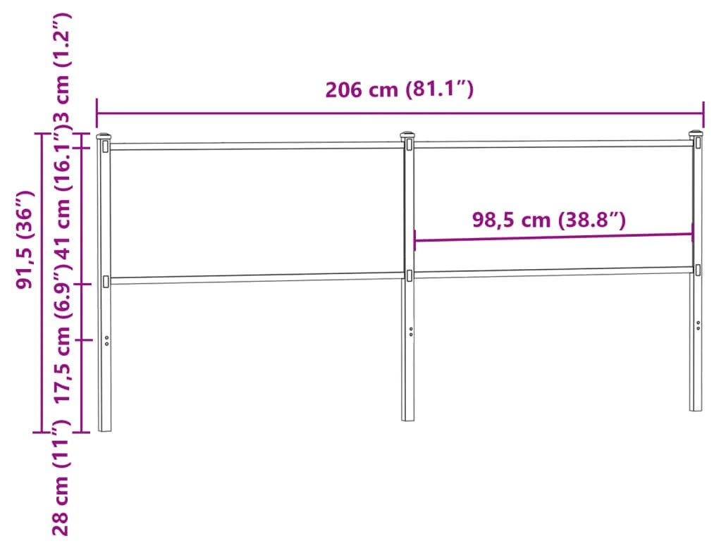 Cabeceira de cama 200 cm derivados madeira/aço carvalho sonoma