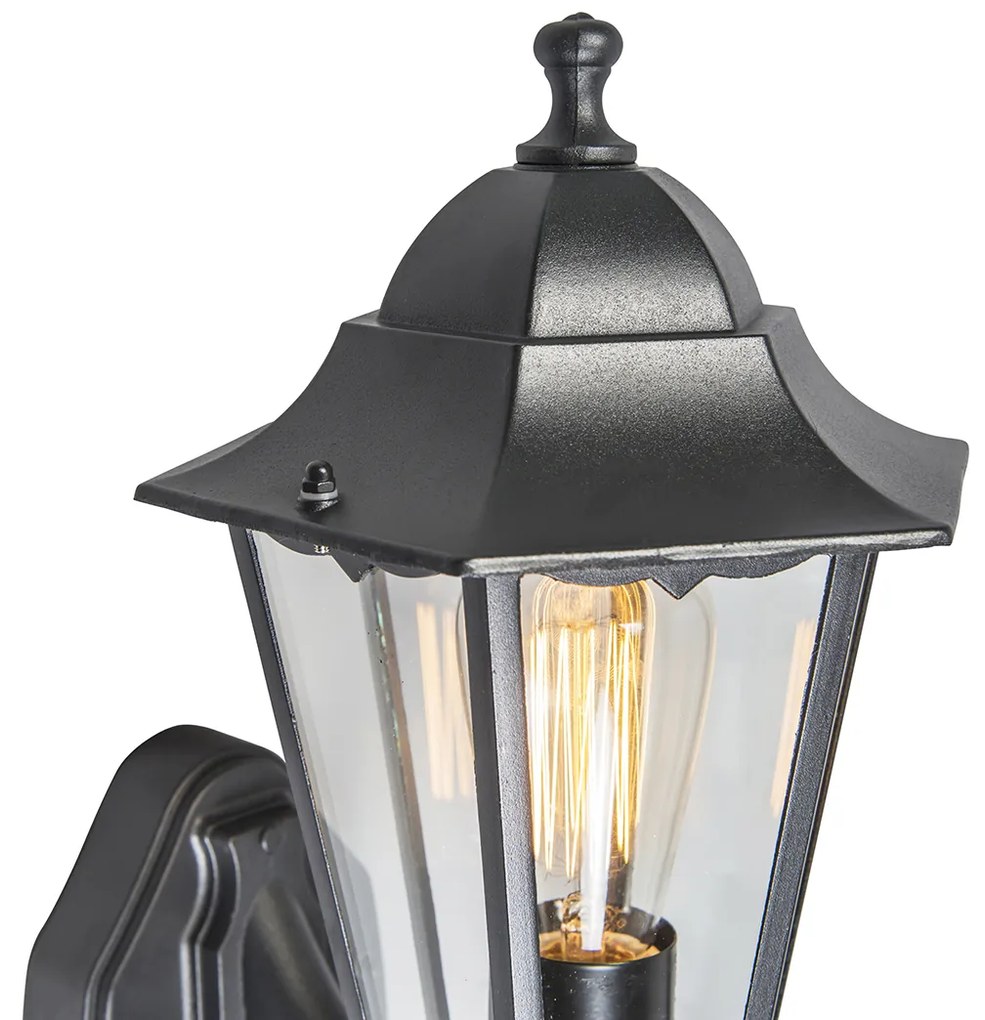 Lanterna de parede exterior preta com sensor de movimento IP44 - New Orleans up