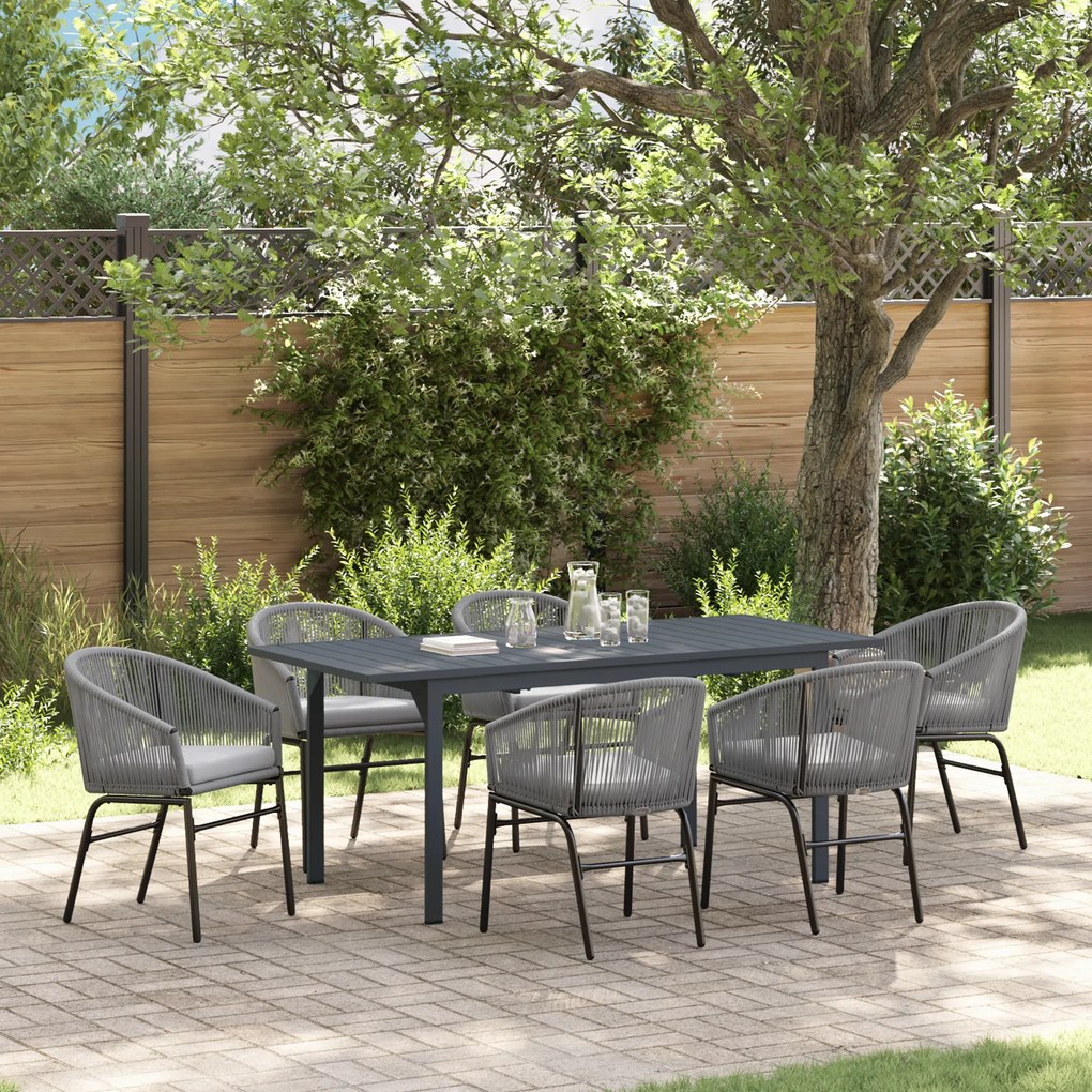 vidaXL Conjunto de Jantar Jardim com Almofadas Cinza em Rattan de Poliéster