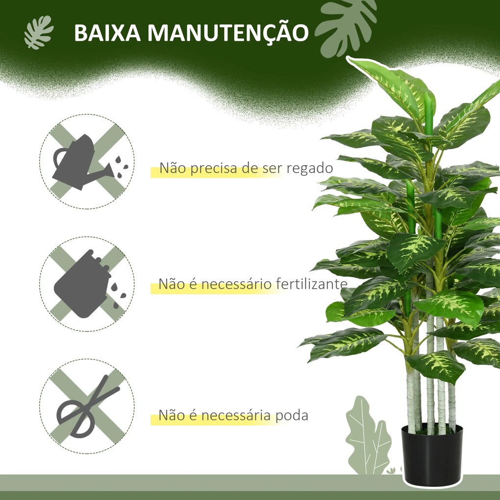 Planta Artificial de 120 cm com 53 Folhas Realistas e Vaso de Cimento Planta Sintética Decoração para Casa Verde