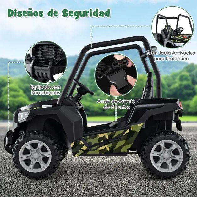 Carro de brincar a bateria de 24V com controlo remoto 3 velocidades 2 suspensões de mola Música de arranque lento Verde
