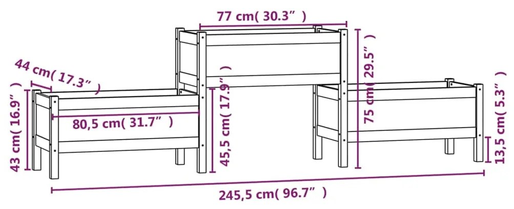 Vaso/floreira 245,5x44x75 cm pinho maciço branco