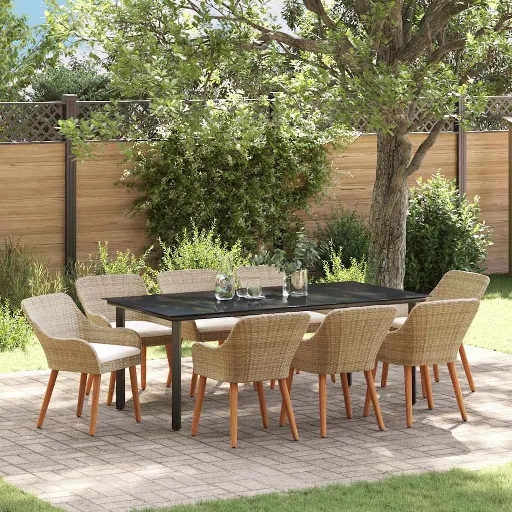 vidaXL Conjunto de Jantar para Jardim de 9 Peças Bege em Rattan Polipropileno