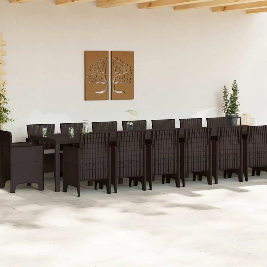 Conjunto de Jantar para Jardim 17 pcs Castanho Largo