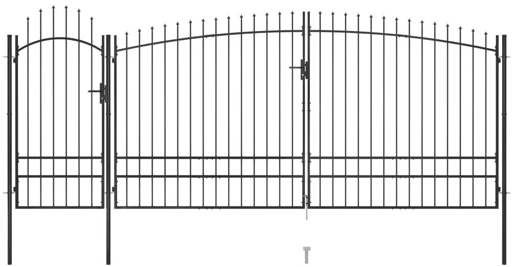 Portão p/ cerca de jardim com topo em lanças 5x2,45 m aço preto