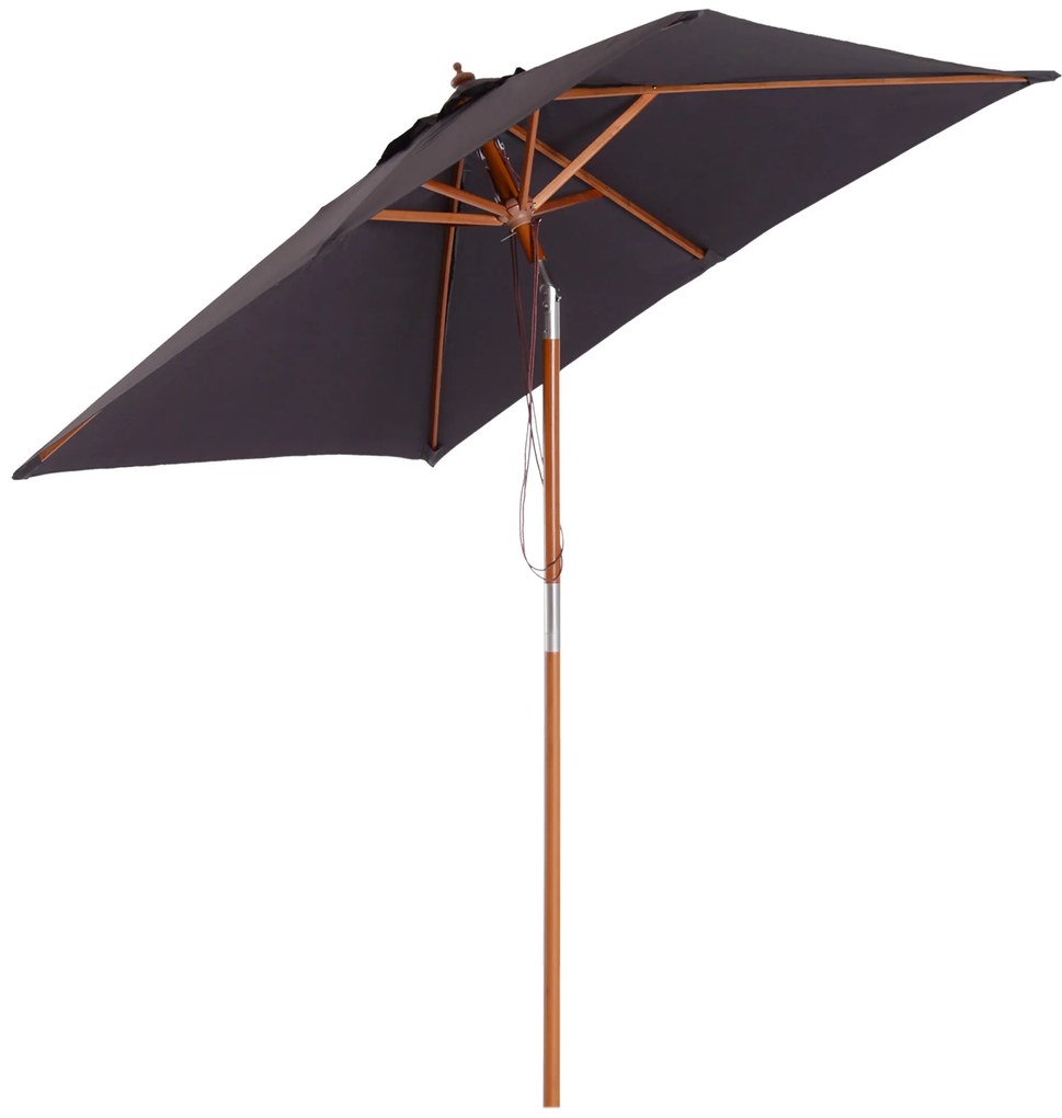 Outsunny Chapéu de Sol de Jardim 200x150x230 cm Chapéu de Sol Retangular Inclinável com Polia Duplo Teto Cinzento Escuro