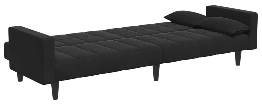 Sofá-cama 2 lugares c/ apoio de pés veludo preto