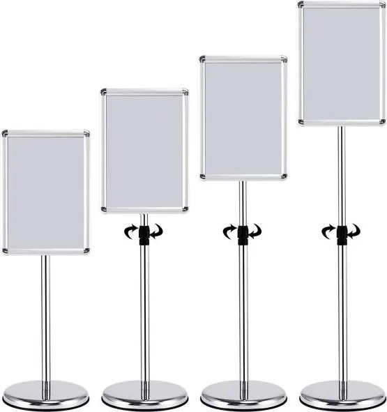 Expositor de chão A3 Moldura para publicidade de chão 32,7 x 45 x 89,5 x 89,5-134 cm Bar, restaurante, café Prateado e branco