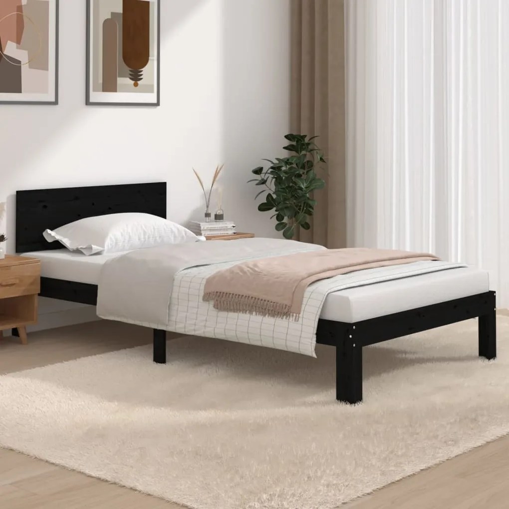vidaXL Estrutura de cama 100x200 cm pinho maciço preto