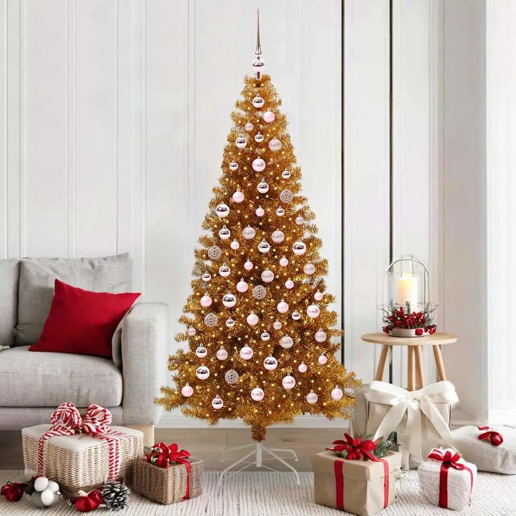 vidaXL Árvore de Natal com 300 LEDs com suporte Ouro 180 cm PET