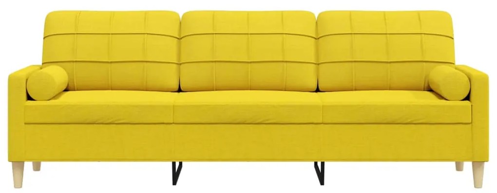 Sofá 3 lug. c/ almofadas decorativas 210cm tecido amarelo-claro