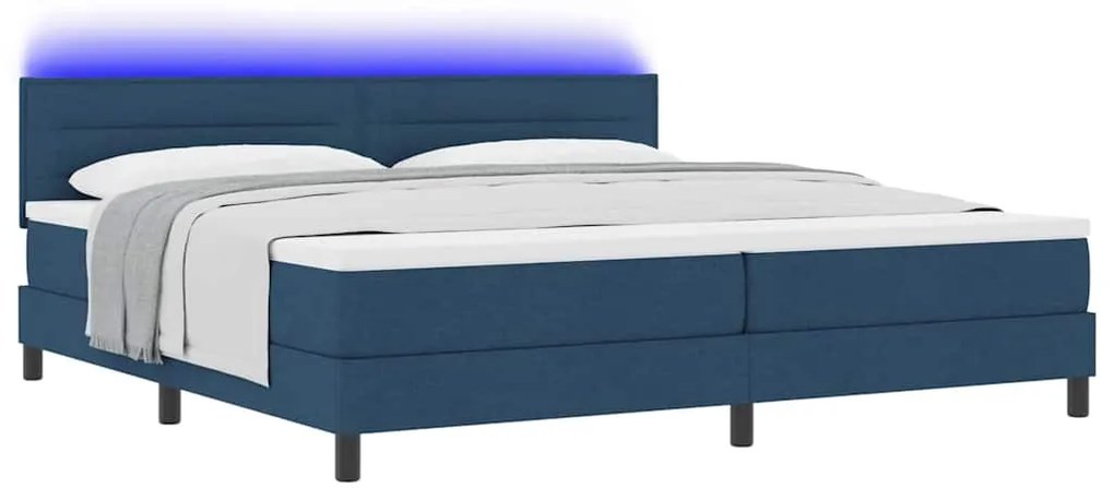 Cama Box com Colchão &amp; LED Azul 200x200 cm em Tecido