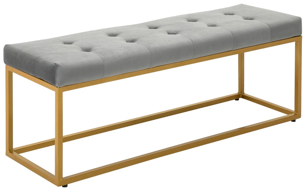 HOMCOM Banco multifuncional Banco de pés com assento acolchoado e pernas metálicas 120x35x42 cm cinza e dourado