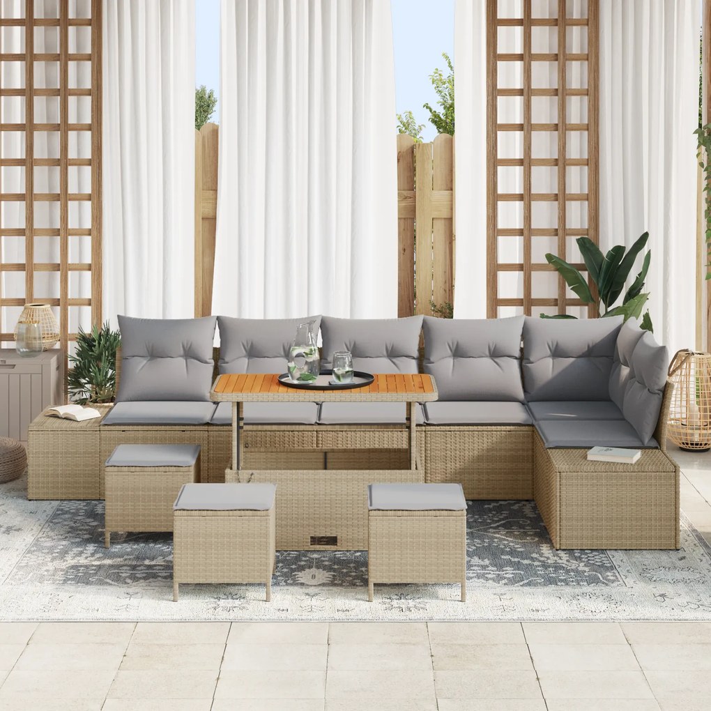 Conjunto de Sofá de Jardim vidaXL com Almofadas Bege Rattan Sintético