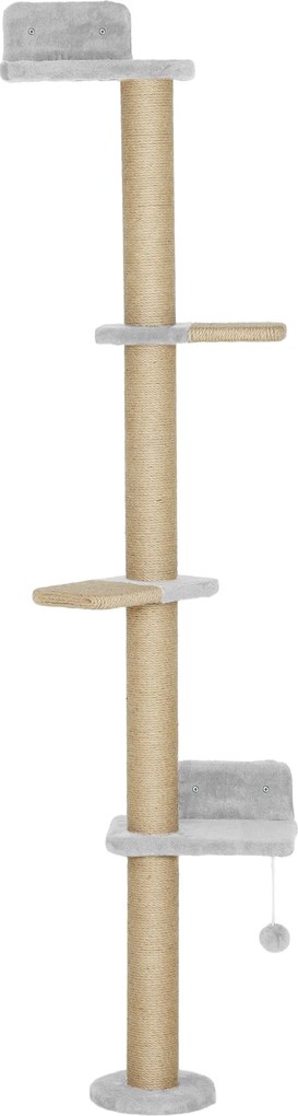 PawHut Arranhador para Gatos de Parede de 5 Níveis Estreito com Bola e Arranhadores de Sisal 48x21x180 cm Cinza Claro | Aosom Portugal