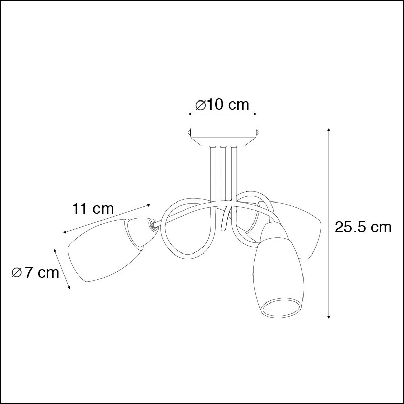 Candeeiro de tecto clássico com 3 lâmpadas de aço - Fortaleza Clássico / Antigo