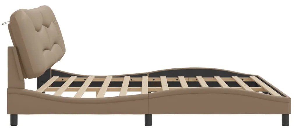 Estrutura cama cabeceira 200x200 cm couro artificial cappuccino