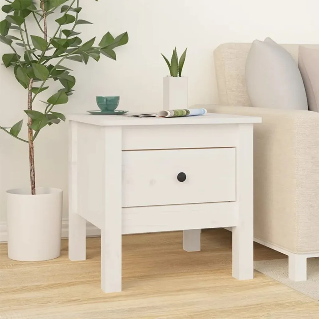 813786 vidaXL Mesa de apoio 40x40x39 cm pinho maciço Branco