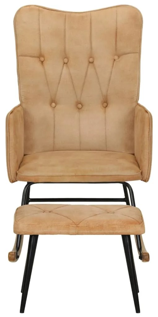 Cadeira de baloiço com apoio de pés lona vintage cor creme