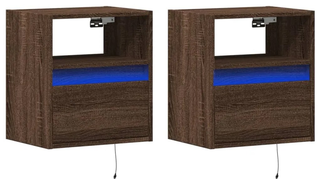 Móveis de parede para TV com luzes LED 2 pcs carvalho castanho