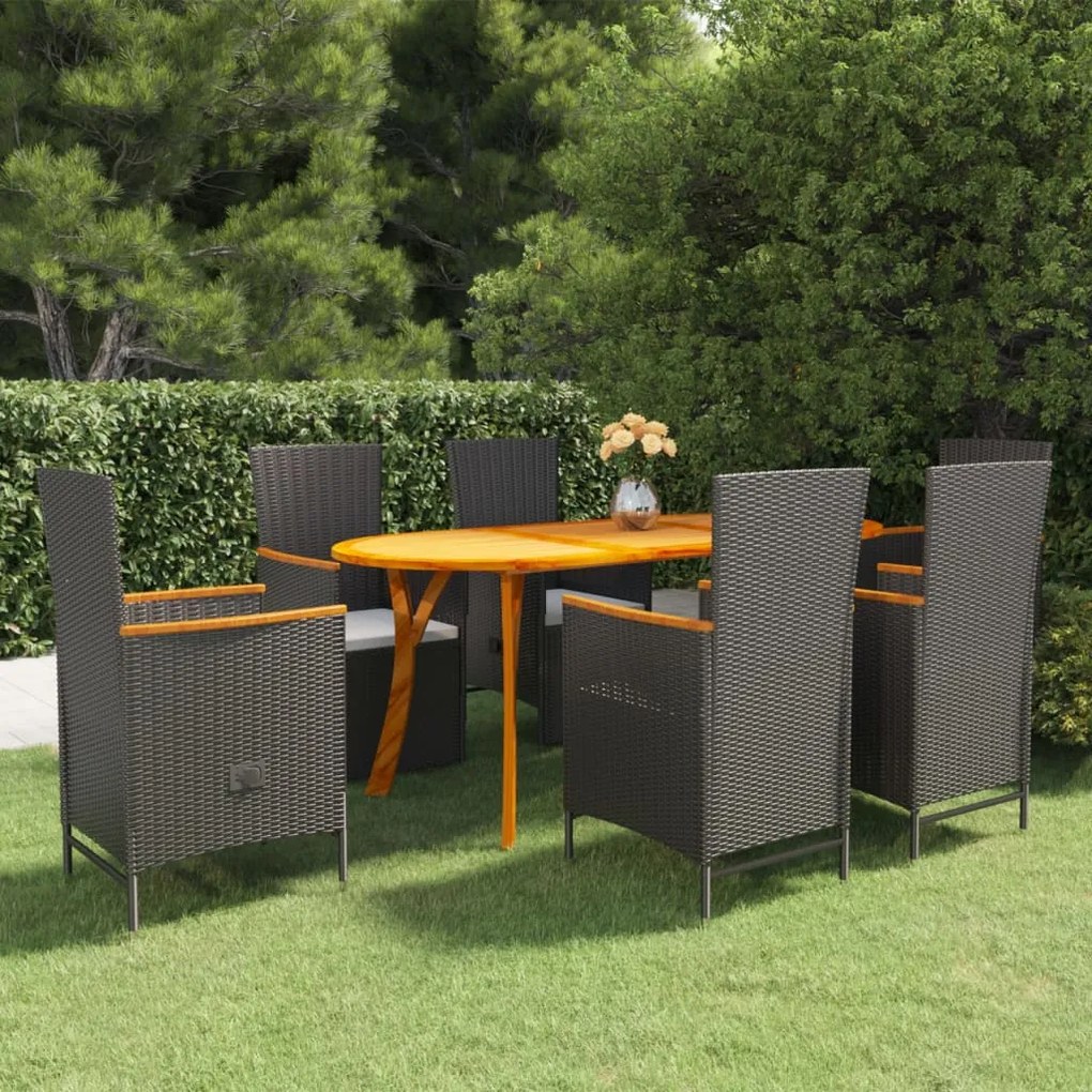 vidaXL 7 pcs conjunto de jantar para jardim preto