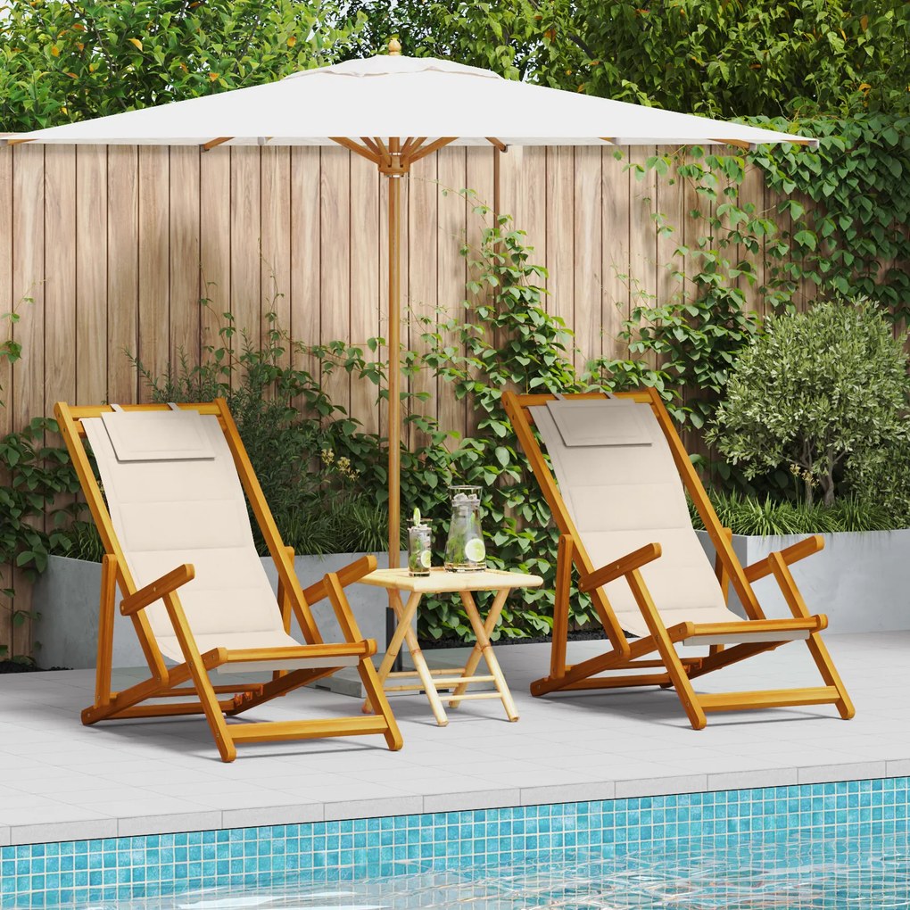 Cadeiras de Praia Dobráveis vidaXL 2 pcs Creme Madeira Sólida de Acáci