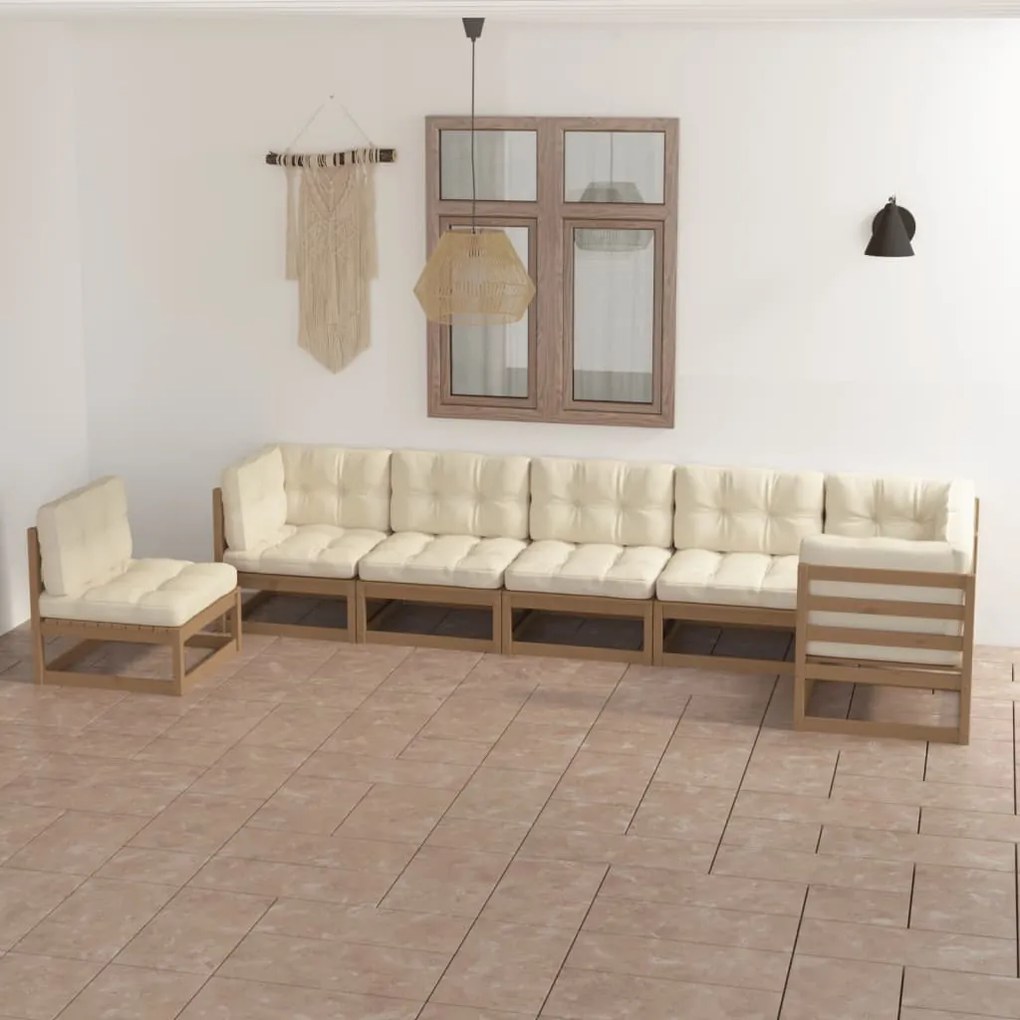 vidaXL 7 pcs conjunto lounge de jardim c/ almofadões pinho maciço