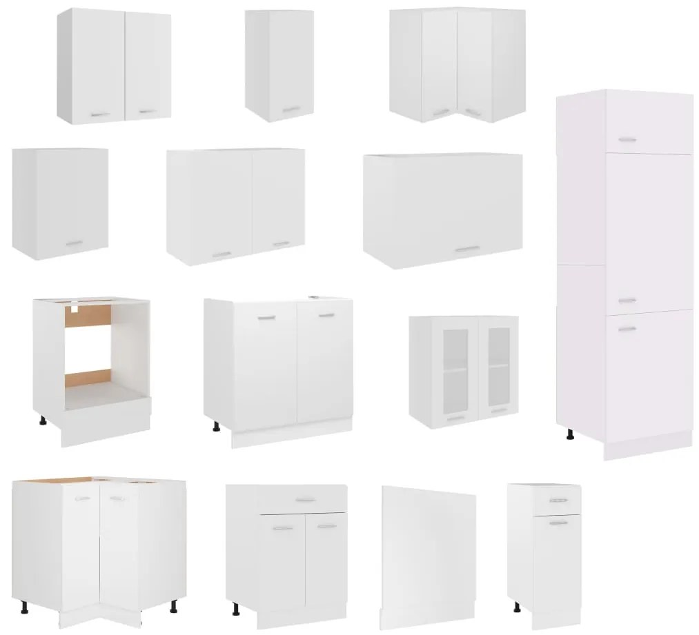 14 pcs conjunto armários de cozinha contraplacado branco