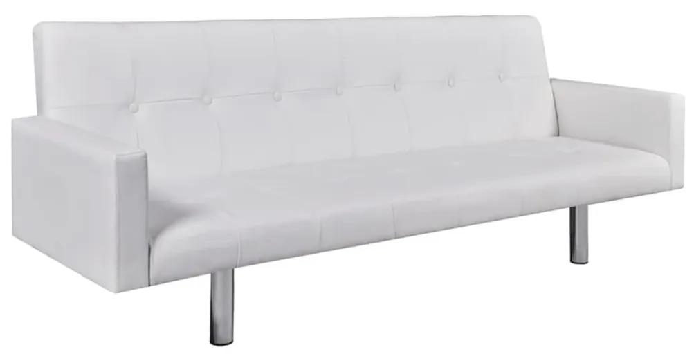 Sofá-cama com apoios de braço, couro artificial branco