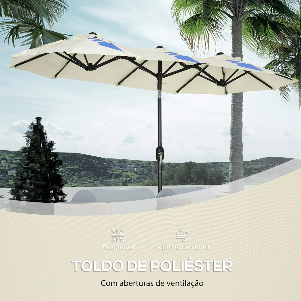 Outsunny Chapéu de Sol Duplo 285x147x227cm Chapéu de Sol de Jardim com Inclinação de 45° Manivela Estrutura de Aço para Pátio Varanda Piscina Bege