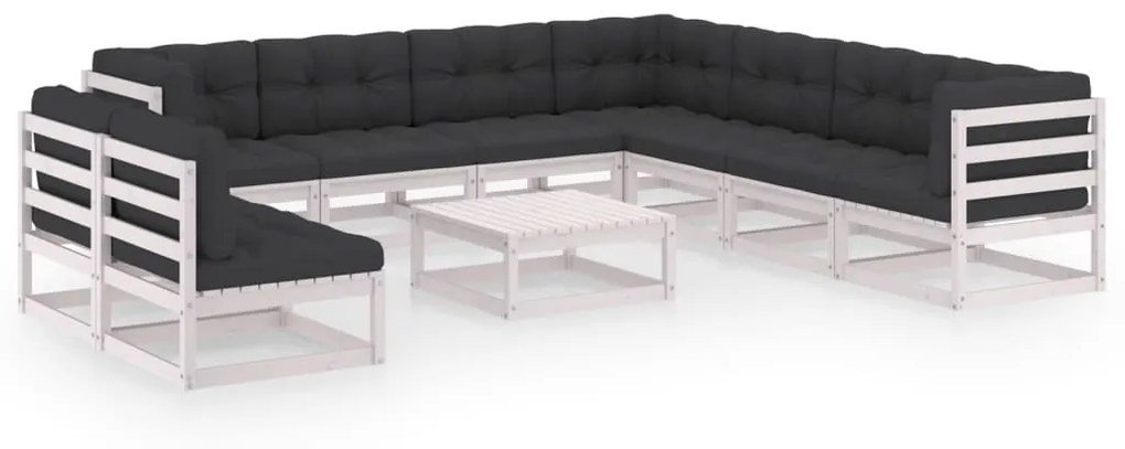 vidaXL 10 pcs conj. lounge de jardim c/ almofadões pinho maciço branco