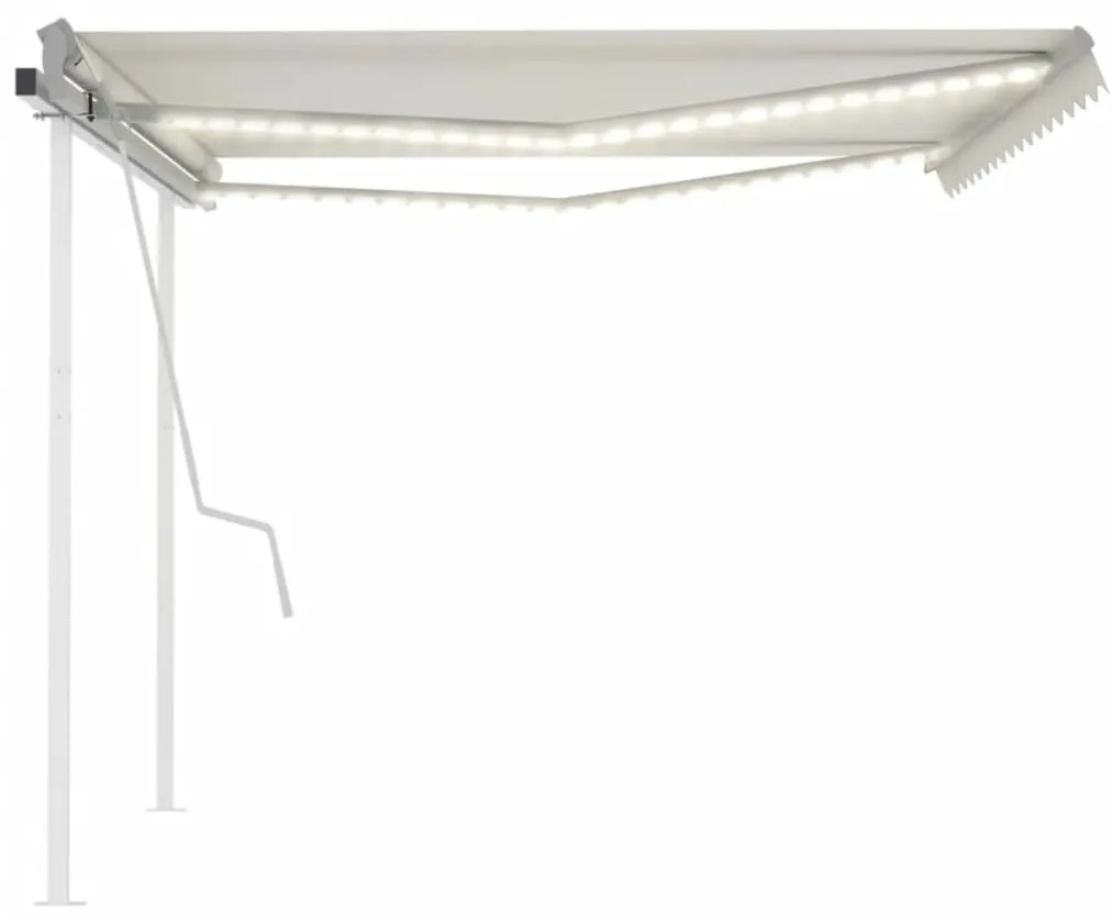 Toldo retrátil manual com luzes LED 4x3,5 m cor creme