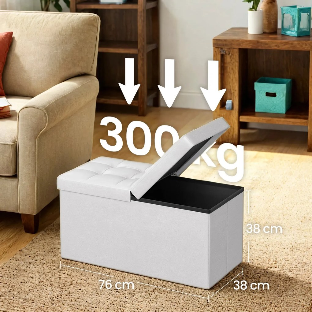 Banco dobrável com espaço de arrumação 38 x 76 x 38 cm branco
