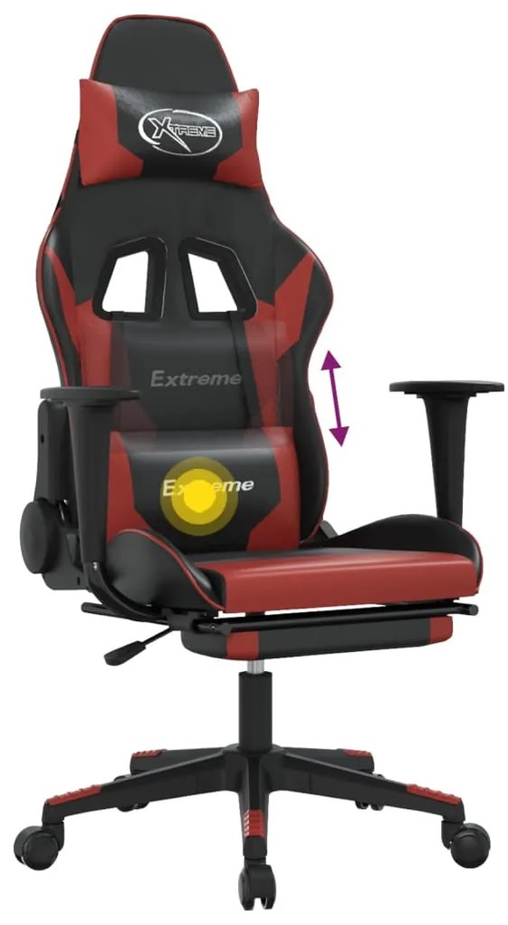 Cadeira gaming massagem + apoio couro art. preto/vermelho tinto