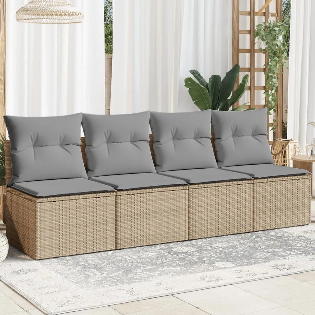 vidaXL Sofá de jardim de 4 lugares com almofadões vime PE bege