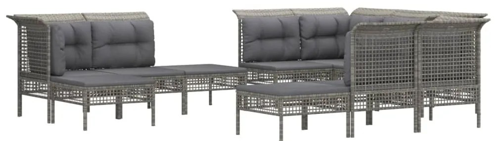 11 pcs conjunto lounge de jardim c/ almofadões vime PE cinzento