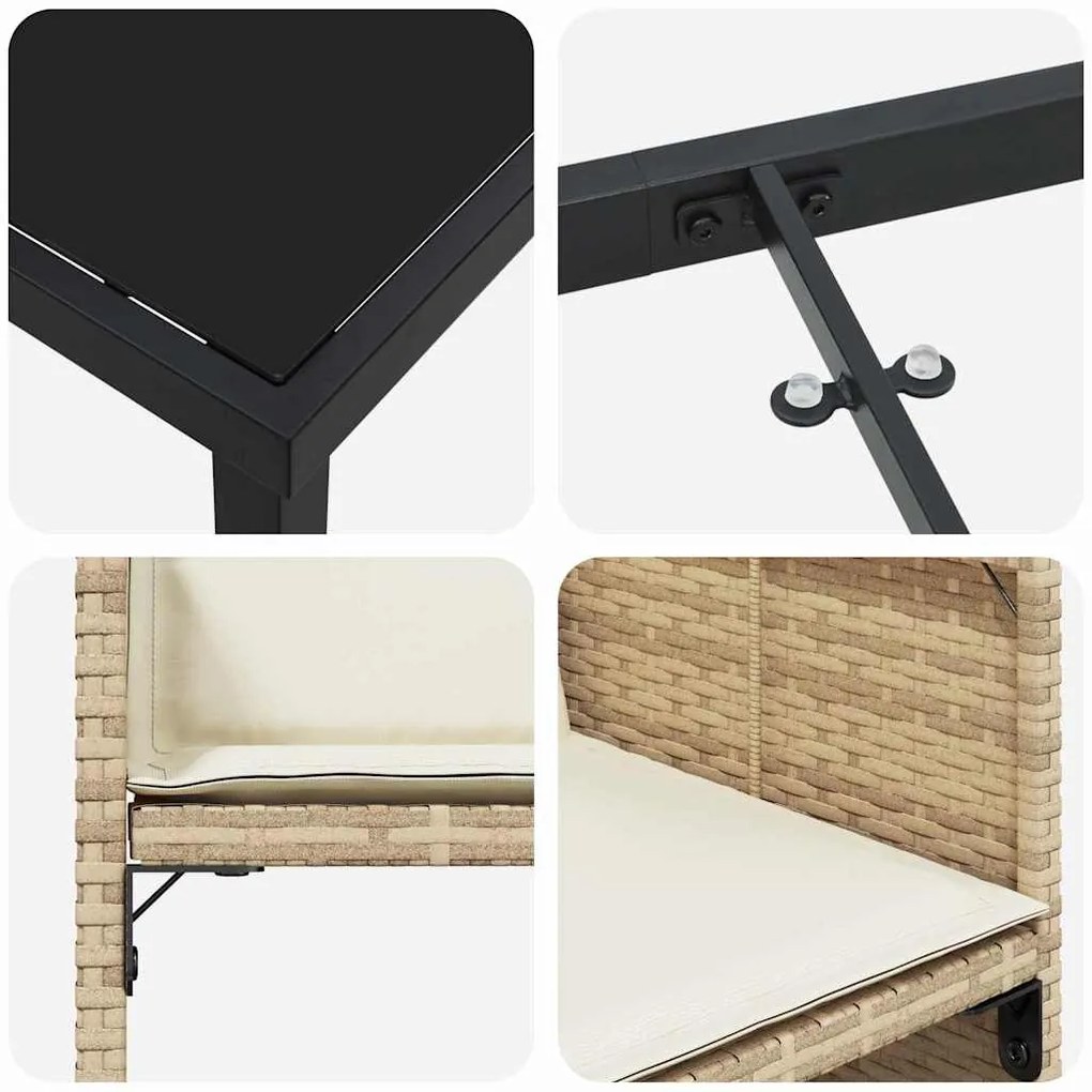 Conjunto de Jantar de Jardim com 5 Peças e Almofadas Bege Rattan Polié