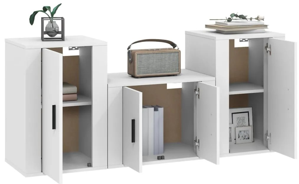Conjunto móveis de TV 3 pcs madeira processada branco