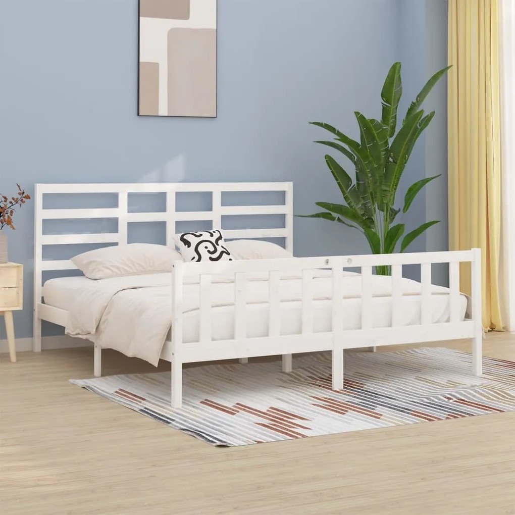 Cama sem colchão 200x200 cm madeira de pinho maciça branco